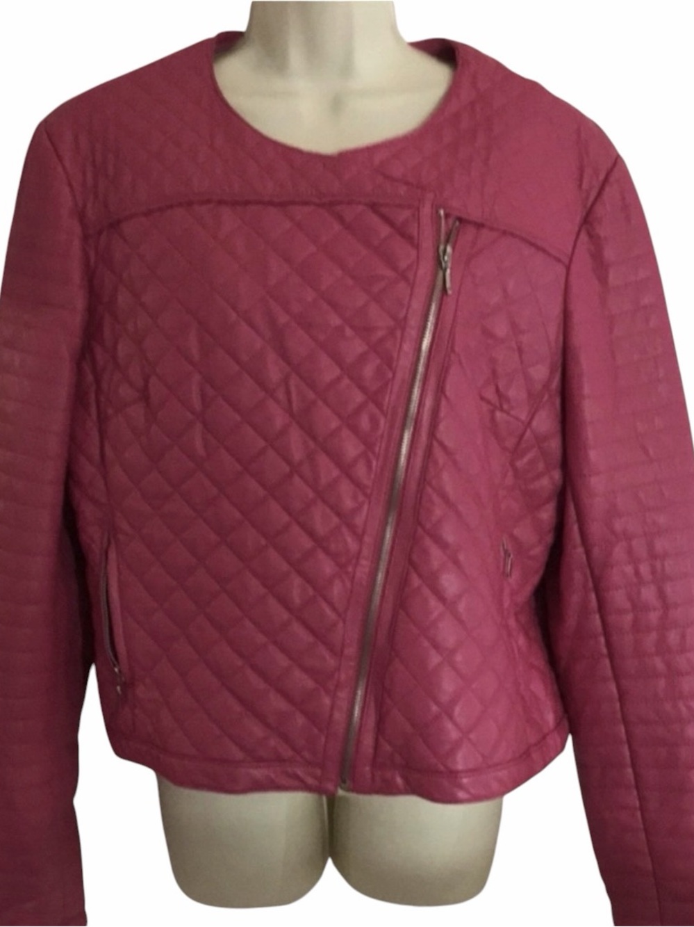 INC International Comcepts size XL pink quilted faux leather
biker jacket